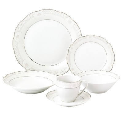 Lorren Home Trends 24 Piece Wavy Dinnerware-Porcelain-Srvice for 4-Atara