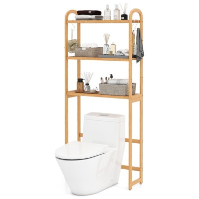 Tangkula Bamboo over the Toilet Storage Shelf w/3-tier Open Shelf Adjustable Shelves