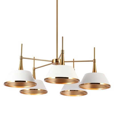 LNC Idaikos Polished Gold and White Shaded LED Dry Rated Chandelier