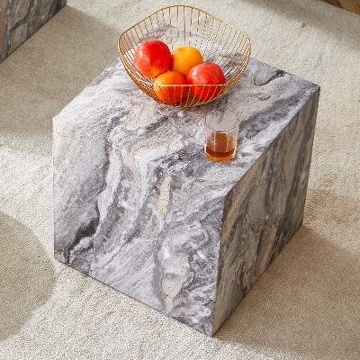 Lyngins Minimalist Cube Coffee Table – MDF with Natural Texture, Contemporary Center Table & Living Room Table, Modern Sofa Table,No Assembly Required
