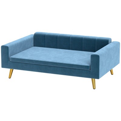 SKYONE Plush Velvet Pet Sofa for Small-Medium Dogs/Cats, Dark Blue - Foam-Filled, Washable Cover,