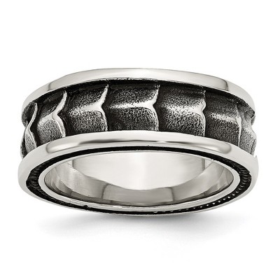 Chisel Stainless Steel Polished and Antiqued 9mm Band Ring