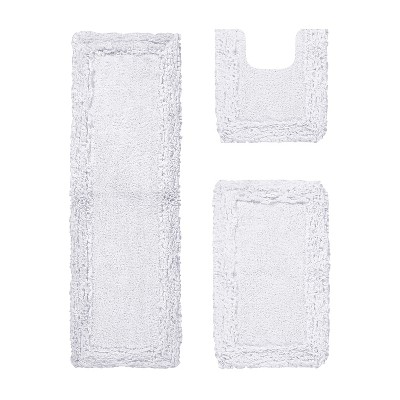 Shaggy Border Collection 3-Piece Bath Rug Set 100% Cotton Tufted Weave Ruffle Border Pattern Bathroom Rug for Machine Washable Bathmat