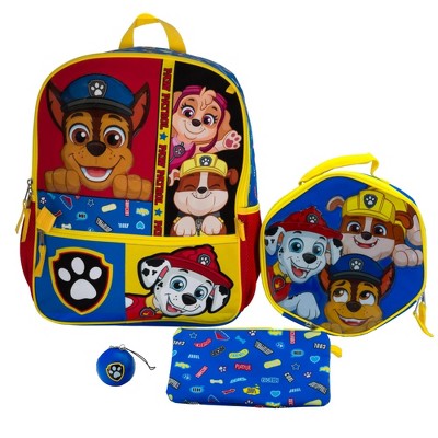 Paw Patrol Peeking Pups 4 Piece Backpack Set for Boys & Girls, Featuring Chase, Marshall, Rubble, & Skye, Kids School Bag, Blue