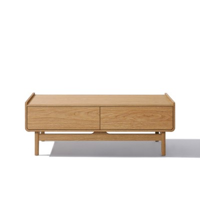 LuxenHome Mid-Century Modern Coffee Table with Storage, 47" Summer Oak Wood Rectangular Accent Center Table for Living Room, Home & Office Brown