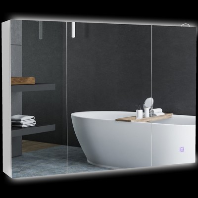 kleankin LED Lighted Medicine Cabinet, Bathroom Mirror Cabinet with Adjustable Shelves, High Gloss, White