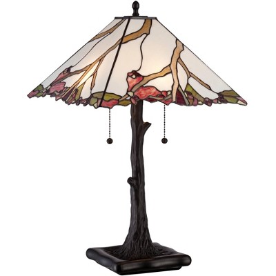 Robert Louis Tiffany Cherry Rustic Table Lamp 26" High Dark Bronze Cherry Blossom Stained Art Glass Shade for Bedroom Living Room Bedside Nightstand