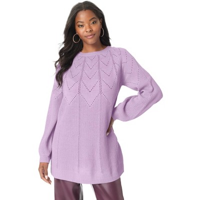 Roaman's Pointelle Yoke Crewneck Sweater