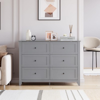Wood Dresser for Bedroom, Chest of Drawers with 6 Drawer & Metal Handle