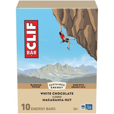 CLIF Bar White Chocolate Macadamia Nut Granola Protein Bar Made with Organic Oats - 9g Protein - 24oz/10pk