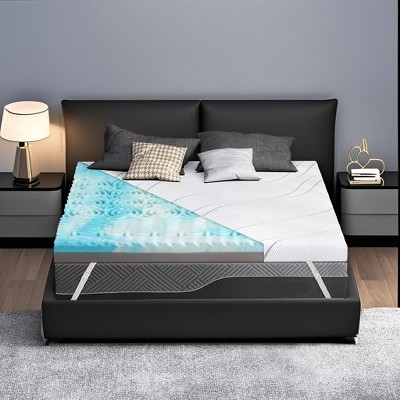 Dyonery 4" Full Size Extra Firm Mattress Topper with Ice Silk Cover, Premium Cooling Gel+Bamboo High Density Memory Foam, for Pain Relief, 80" x 76"