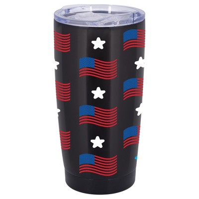 100 North 20 Ounce Stainless Steel On the Go Travel Tumbler With Push Top Lid, Stars and Stripes Black