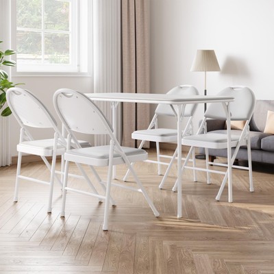 Folding Table 4 Foot with Upholstered PU Leather Tabletop, Heavy Duty Metal Legs, Collapsible Design & Shelf Bracket, No Assembly Required