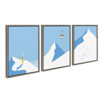 Kate and Laurel Sylvie Downhill Skier Framed Canvas Art Set By Rocket Jack, 3 Piece 18x24, Gray