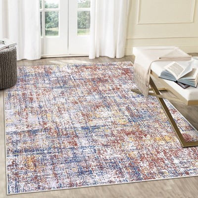 Modern Abstract Rug Non Slip Low Pile Washable Rug Colorful Distressed Rugs for Living Room Bedroom