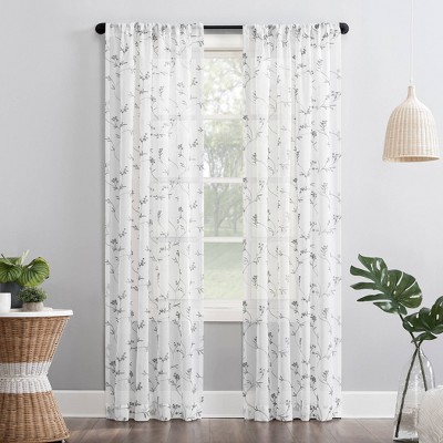 Delia Embroidered Floral Sheer Rod Pocket Curtain Panel - No. 918
