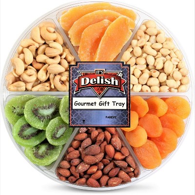 Gourmet Salted Nuts & Dried Fruit Assortment Gift Tray 6-Pt- Gift Box for Christmas, New Year Events by It's Delish
