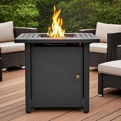 30-Inch Square Outdoor Propane Fire Pit Table - 50,000 BTU, Black Steel