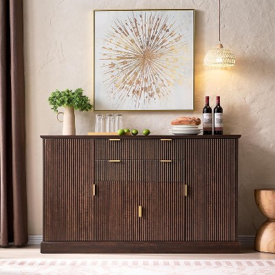 Buffet Sideboard Cabinet with Storage, Modern Buffet Table with Adjustable Shelves, Coffee Bar Cabinet with 2 Drawers & 4 Doors