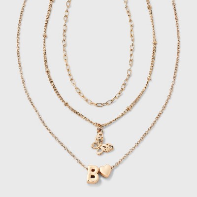 Girls' Initial with Choker and Layered Necklace Set - art class™ Gold