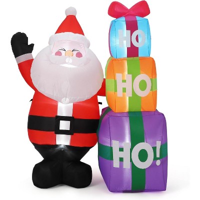 6ft Christmas Inflatable Decorations, Cute Santa Claus with Gift Box, Suitable for Holiday Home Party Garden Lawn Decorations, Indoor and Outdoor Use