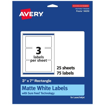Avery Matte White Rectangle Labels, 3" x 7"