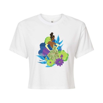 Women's - Disney Princess - Tiana And Florals Cropped Graphic T-Shirt