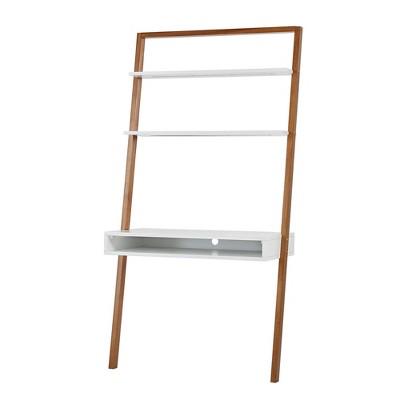 38" Phyliss White Metal Leaning Desk and Ladder Shelves - Inspire Q