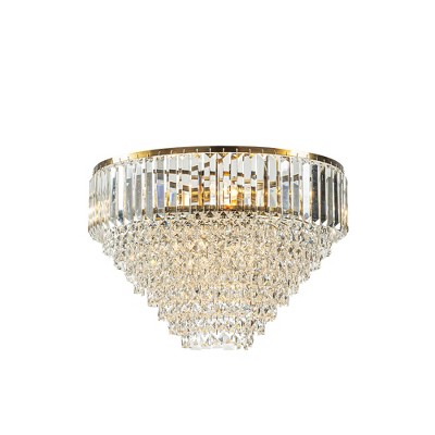 ALOADECOR  5 Lights 20" Modern Glam Antique Gold Crystal Tiered Flush Mount Luxury Ceiling Light  For Dining Room & Bedroom  & Entryway