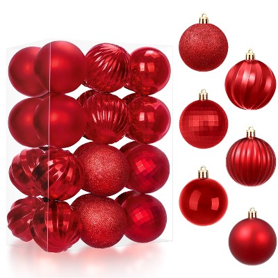 Joyfy 24 Pcs Red Christmas Balls Ornaments Set, Christmas Tree Decorations Indoor, 2.36" Shatterproof Hanging Balls for Tree & Wreath Xmas Decor