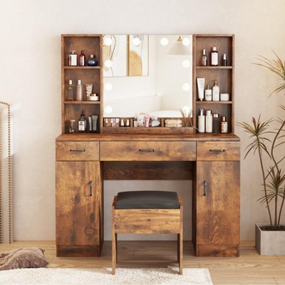Makeup Vanity Desk with Lighted Mirror, Large Vanity Table Set
