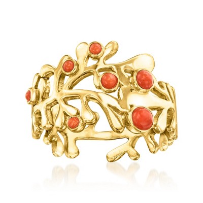 Ross-Simons Red Coral Ring in 18kt Gold Over Sterling