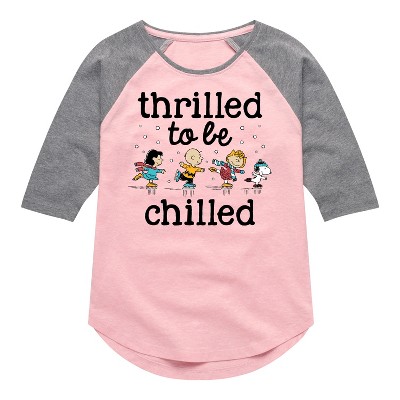 Girls' - Peanuts - Snoopy and Friends Thrilled To Be Chilled Shirt Tail Raglan Graphic T-shirt