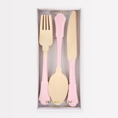 Meri Meri Elegant Pink Wooden Cutlery Set (Pack of 24)