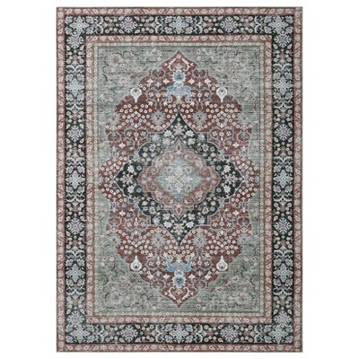 Washable Vintage Printed Rug Non Slip Low Pile Rug Retro Throw Floor Cover Foldable Indoor Carpet for Living Room Bedroom