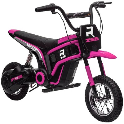 Aosom Electric Dirt Bike with Twist Grip Throttle, 24V 350W Electric Motorcycle Up to 15 MPH with Music Horn, Rear Suspension, for 13+ Years