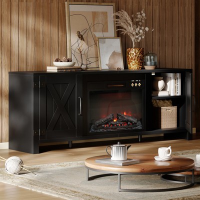 Bestier 63" Fireplace TV Stand for TVs up to 70", Farmhouse Barn Door Entertainment Center TV Console with 23" Fireplace for Living Room