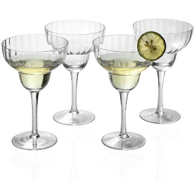 Slickblue Classic Ribbed Optic Margarita Glasses – Clear, Set of 4, 11 oz