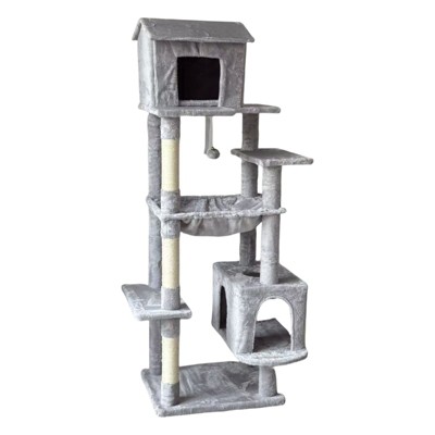 SEVOBAL Pet Tower 63-Inch Multi-Level Cat Tree with Plush Perches, Scratching Posts, Spacious for Play, Relaxation, Gray, 22.44"*11.42"*18.5"