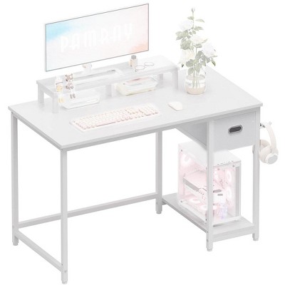 Itopfox Computer Desk with Monitor Stand, Home Office Desk with Storage Drawer, Study Table for Bedroom, Writing and Work Desk, White