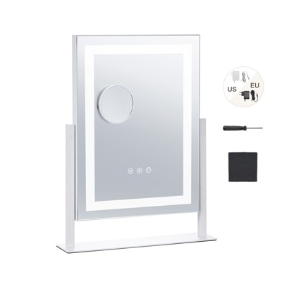 VEVOR Vanity Mirror with Lights, Three Color Lighting Modes, Lighted Makeup LED Mirror, and 5X Magnification Mirror,360°Rotation 16.1x11.8 in,White