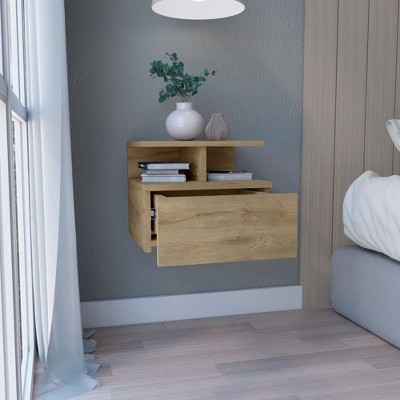 NicBex Wall Mounted Floating Night Stand,Modern Nightstand with Single Drawer & Dual Shelves,Space-Saving Bedside Table for Bedroom Furniture