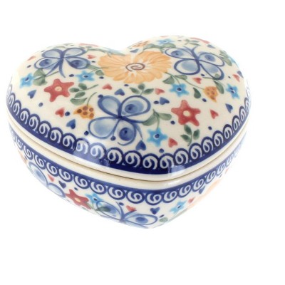 Blue Rose Polish Pottery 124 Vena Large Heart Box