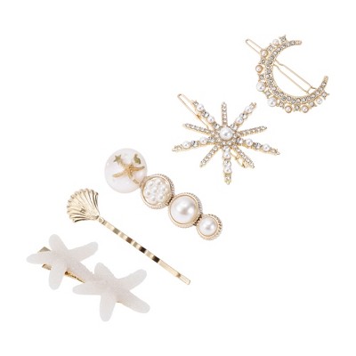 Unique Bargains Fashion Multiple Shapes Hair Clips Beige 5 Pcs