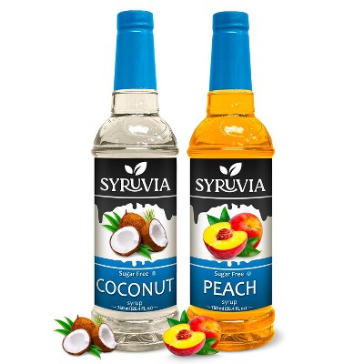 Syruvia Sugar Free Coffee Flavors Variety Pack: Coconut & Peach 25.4 fl oz Syrup