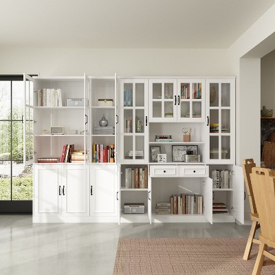 Famapy  Large Storage Cabinet Display BookShelf With Glass Doors White