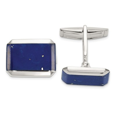 Black Bow Jewelry Rhodium Plated Sterling Silver & Blue Lapis Cuff Links, 17 x 13mm