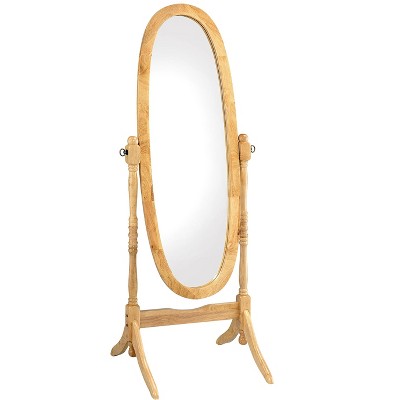 Lomsoe 59.25" Tall Standing Wooden Floor Mirror with Natural finish, Oval Shape