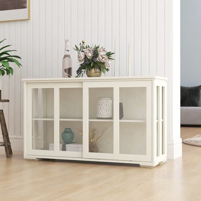 KWPZQEB Sideboard , uffet Storage Cabinet with Sliding Glass Doors, Liquor Curio Cabinet with Shelf, Cupboard Console Table for Kitchen, Dining Room