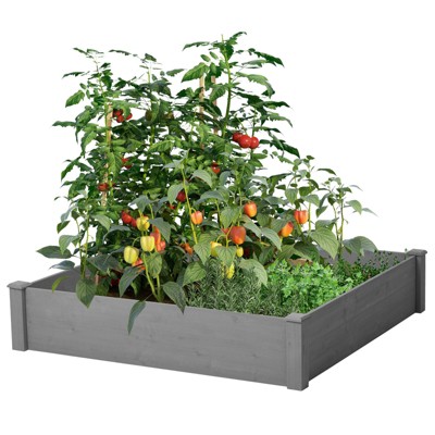 DSVIMOY Raised Garden Bed, Outdoor Wood Planter Box Over Floor, Gray, 48"*48"*10"